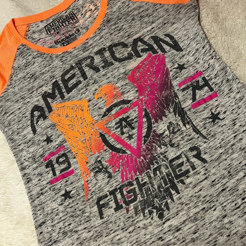 American Fighter Gray and Orange Short Sleeve Tee